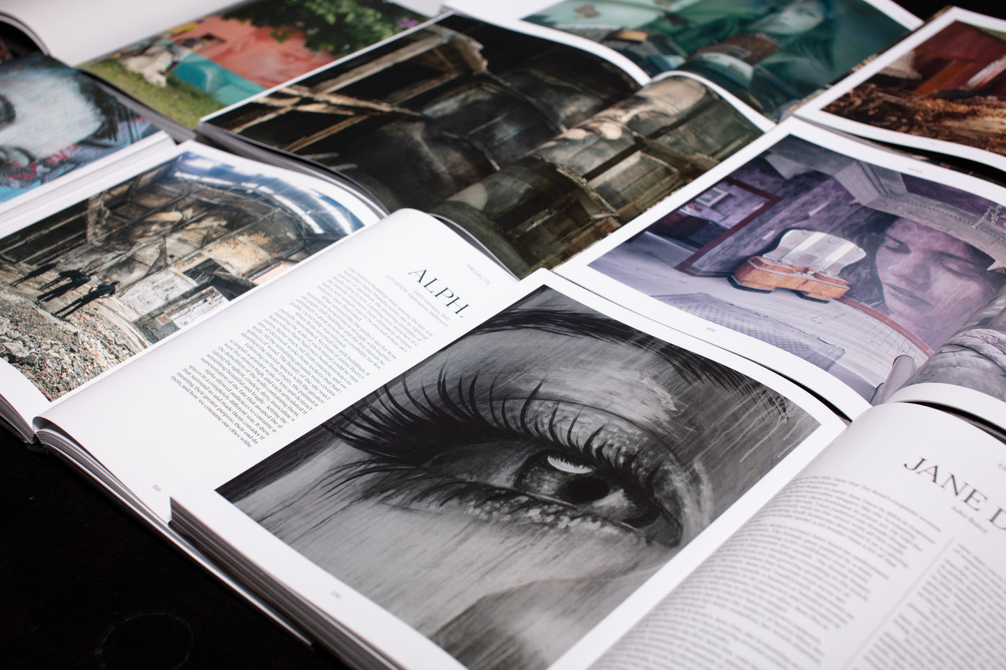 Close up of works in a book by Australian Artist Rone